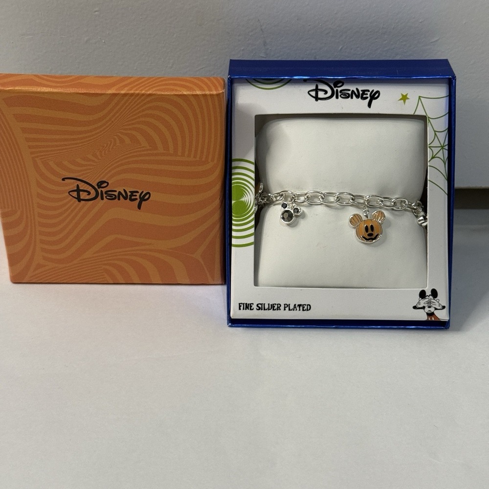 Disney Bracelet Halloween Fine Silver Plated Adjustable Bracelet‎ Pumpkin Mickey